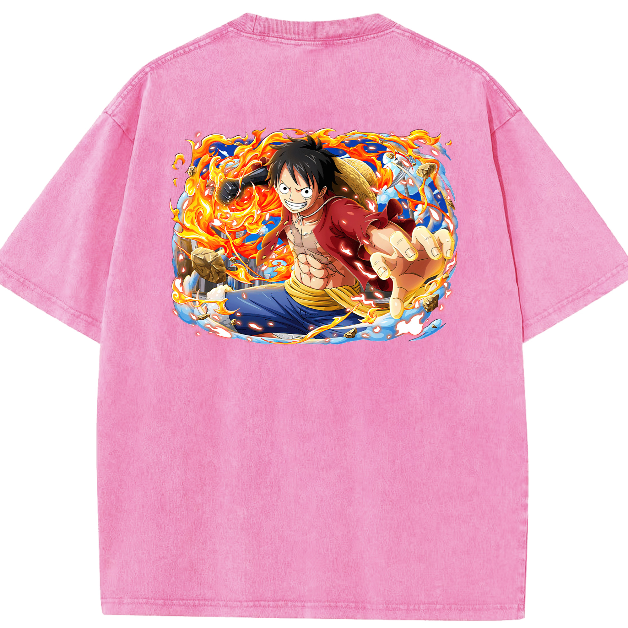 ワンピース モンキー・D・ルフィ ONE PIECE Monkey D. Luffy 綿100% ヴィンテージ風 半袖Tシャツ（背面プリント）